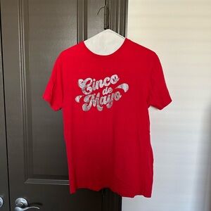 Cinco de Mayo Red Graphic T-Shirt — Glitter Silver Lettering — Size M